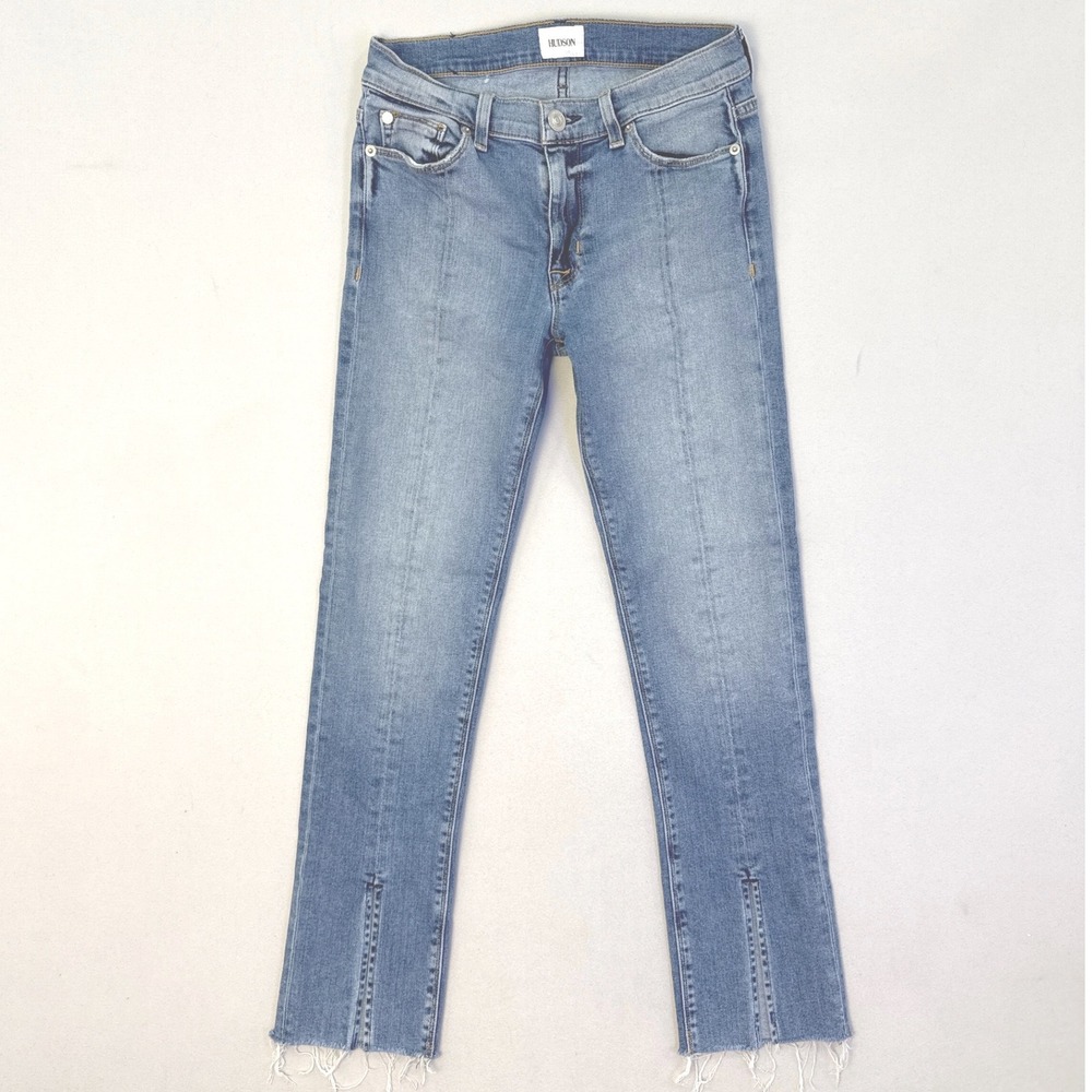 Hudson Jeans Womens 27 Medium Wash Front Seam Raw Hem Straight Leg Split Ankle
